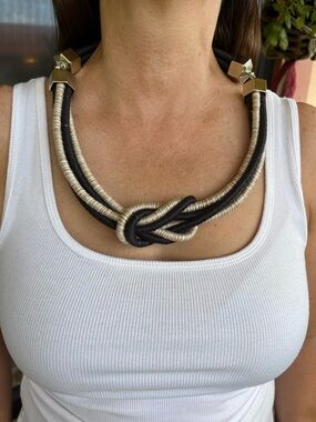 Black and Gold Knotted Multi-Strand Necklace